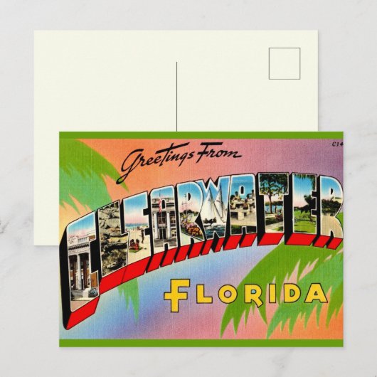 Retro Clearwater Florida Postkarte (Vorne/Hinten)