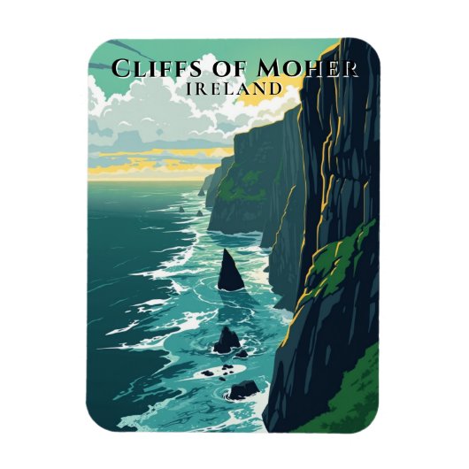 Retro Cliffs of Moher Ireland Landschaftsreise Magnet (Vertikal)
