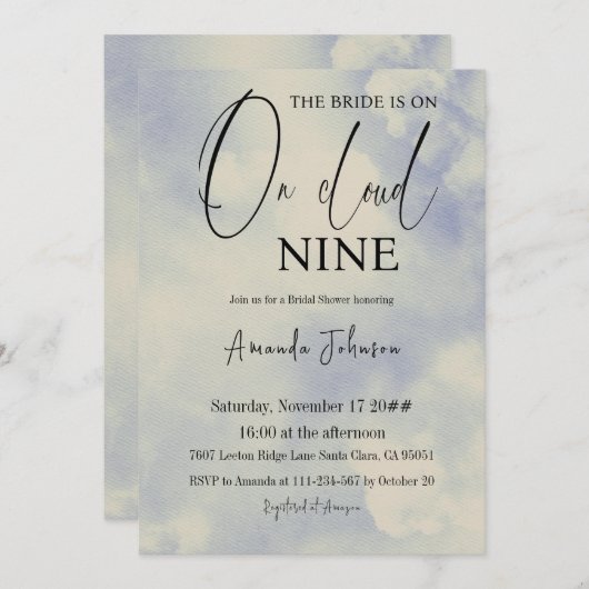 Retro Cloud Nine Calligraphy Blue Brautparty Einladung (Vorne/Hinten)