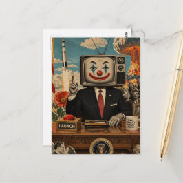 Retro-Clown am Schreibtisch Surrealer Collage Postkarte