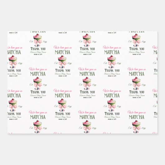 Retro Club Pink Bow Liebe Matcha Baby Dusche Geschenkpapier Set (Vorderseite)