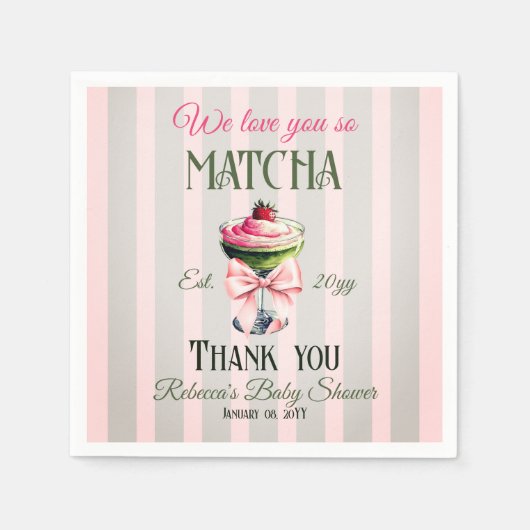 Retro Club Pink Bow Liebe Matcha Baby Dusche Serviette (Vorderseite)