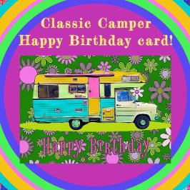 Retro Coach Camper und Mod Blume Happy Geburtstag Karte