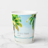 Retro Coastal Beach Palm Trees Tropical Wedding Pappbecher (Rückseite)