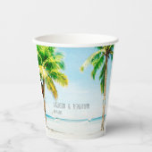 Retro Coastal Beach Palm Trees Tropical Wedding Pappbecher (Vorderseite)