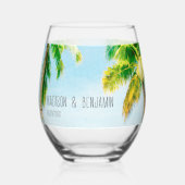 Retro Coastal Beach Palm Trees Tropical Wedding Weinglas Ohne Stiel (Vorderseite)