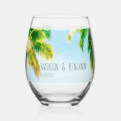 Retro Coastal Beach Palm Trees Tropical Wedding Weinglas Ohne Stiel (Rückseite)