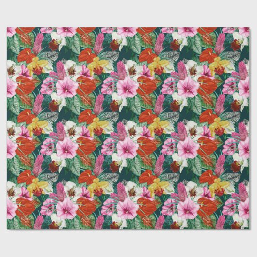 Retro Coastal Paradies Blüten Geschenkpapier (Flach)