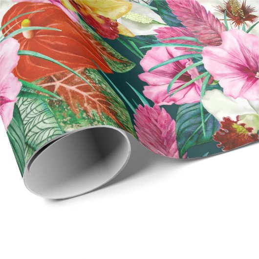 Retro Coastal Paradies Blüten Geschenkpapier (Rolleneckpunkt)
