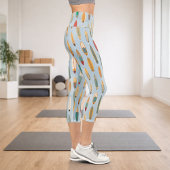 Retro Coastal Surfer -Blue Surfboard Print Surfing Capri Leggings