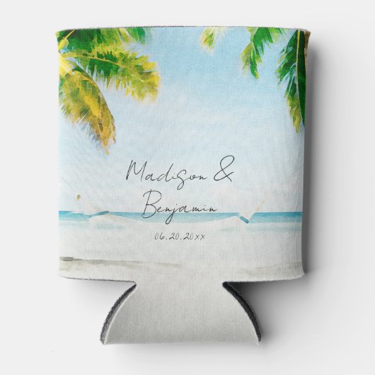 Retro Coastal Tropical Beach Hochzeit Personalisie Dosenkühler (Vorderseite)