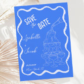 Retro Cobalt Blue Champagne Tower Save the Date Einladung