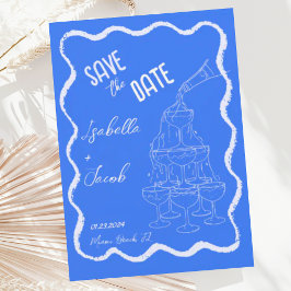 Retro Cobalt Blue Champagne Tower Save the Date Einladung
