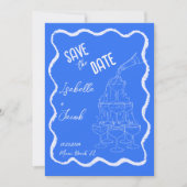 Retro Cobalt Blue Champagne Tower Save the Date Einladung (Vorderseite)