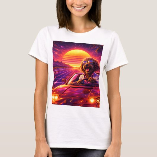 Retro Cockapoo Fährt T-Shirt 80er Auto (Vorderseite)
