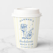 Retro-Cocktail Bachelorette Blau & Gelb Streifen Pappbecher (Rückseite)