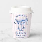 Retro-Cocktail Bachelorette Blau & Rosa Streifen Pappbecher (Rückseite)