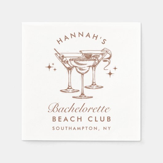 Retro Cocktail Bachelorette Brown Paper Napkins Serviette (Vorderseite)