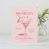 Retro Cocktail Bachelorette Wochenende Ausflug Einladung (Stehend Vorderseite)