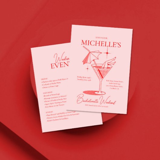 Retro Cocktail Bachelorette Wochenende Ausflug Einladung