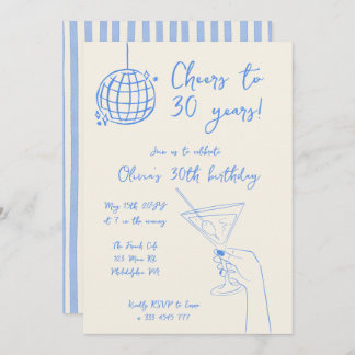 Retro Cocktail Birthday Party striped invitation Einladung