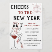 Retro Cocktail Girl Cheers to the New Year Party Einladung (Vorderseite)