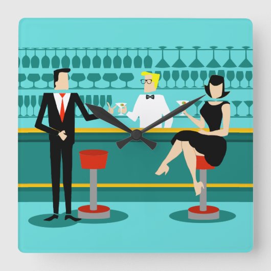 Retro Cocktail Lounge Akryllische Wall Uhr (Vorderseite)