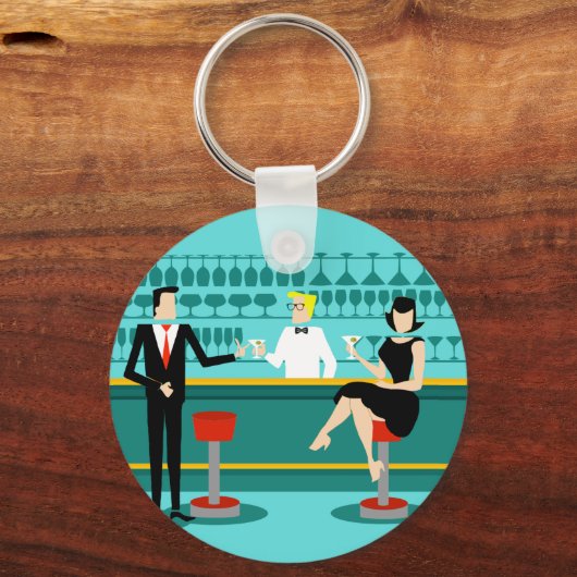 Retro Cocktail Lounge Button Schlüsselanhänger (Vorderseite)