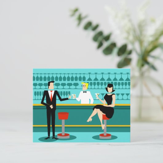 Retro Cocktail Lounge Postkarte (Stehend Vorderseite)