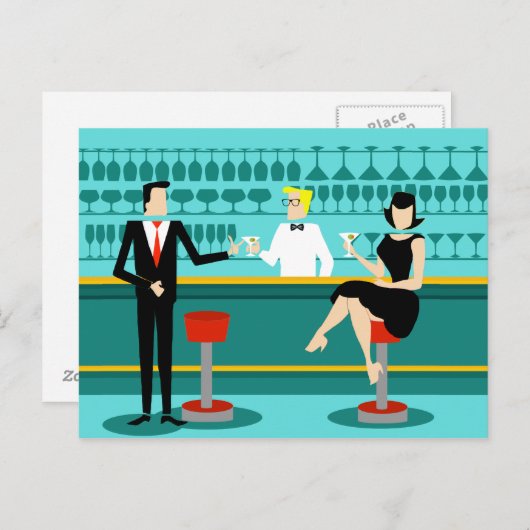 Retro Cocktail Lounge Postkarte (Vorne/Hinten)
