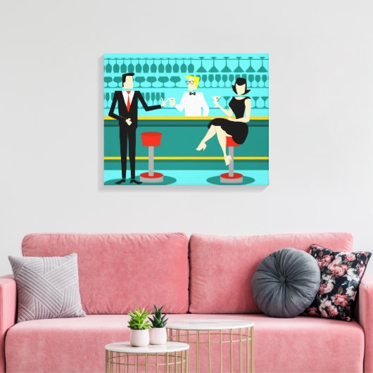 Retro Cocktail Lounge Stretched Canvas Print Leinwanddruck (Insitu (Wohnzimmer))