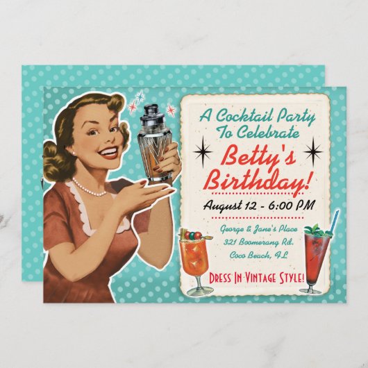Retro Cocktail Party Einladung (Vorne/Hinten)
