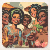 Retro Cocktail Party Girls Rechteckiger Pappuntersetzer (Vorderseite)