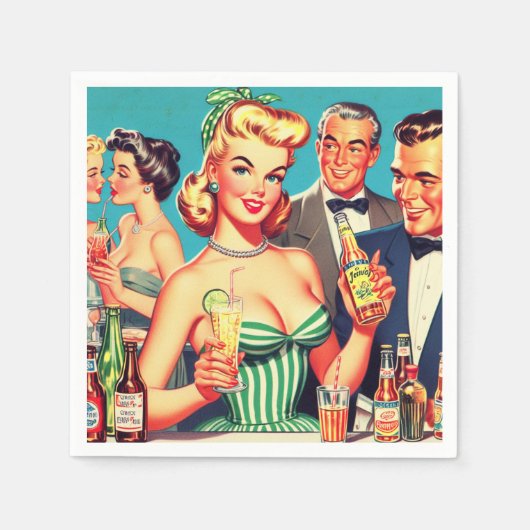Retro Cocktail Party Illustration Serviette (Vorderseite)