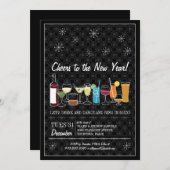Retro Cocktail Party Schwarz Neue Jahre Einladung (Vorne/Hinten)
