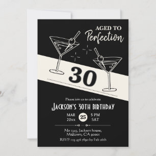 Retro Cocktail schwarz-weiß Martini 30. Geburtstag Einladung