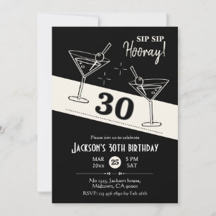 Retro Cocktail schwarz-weiß Martini 30. Geburtstag Einladung