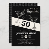 Retro Cocktail schwarz-weiß Martini 50. Geburtstag Einladung (Vorne/Hinten)