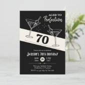 Retro Cocktail schwarz-weiß Martini 70. Geburtstag Einladung (Stehend Vorderseite)