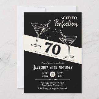 Retro Cocktail schwarz-weiß Martini 70. Geburtstag Einladung