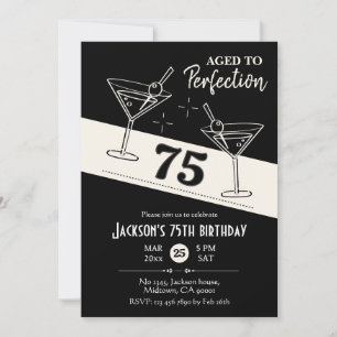 Retro Cocktail schwarz-weiß Martini 75. Geburtstag Einladung