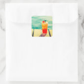 Retro-Cocktail-Sonnenuntergang Bar Quadratischer Aufkleber (Tasche)