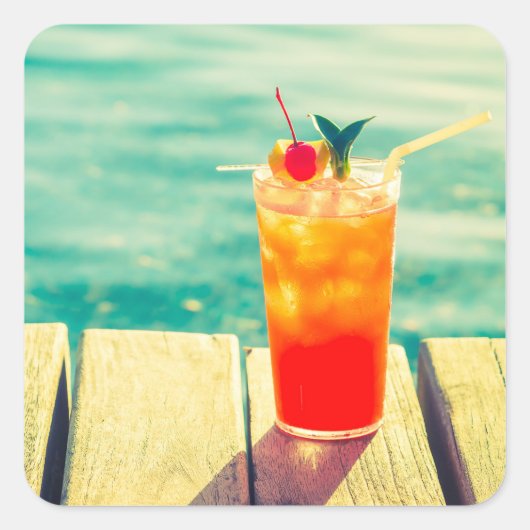 Retro-Cocktail-Sonnenuntergang Bar Quadratischer Aufkleber (Vorderseite)