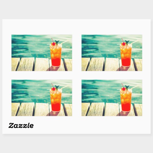 Retro-Cocktail-Sonnenuntergang Bar Rechteckiger Aufkleber (Blatt)