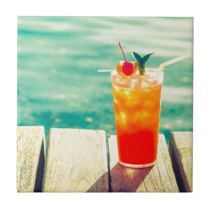 Retro-Cocktail-Sonnenuntergang-Poolbar Fliese