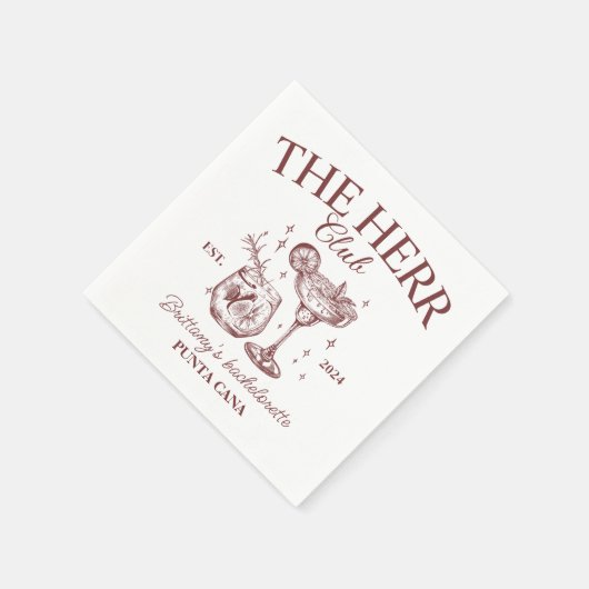 Retro Cocktails Roter Junggeselinnen-Abschied Serviette (Ecke)