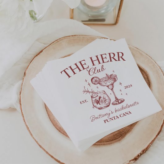 Retro Cocktails Roter Junggeselinnen-Abschied Serviette