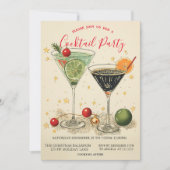Retro Cocktails Stars Grün Weihnachten Einladung (Vorderseite)