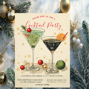 Retro Cocktails Stars Grün Weihnachten Einladung