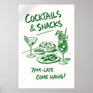 Retro-Cocktails- und Snacks-Plakat, minimalistisch Poster